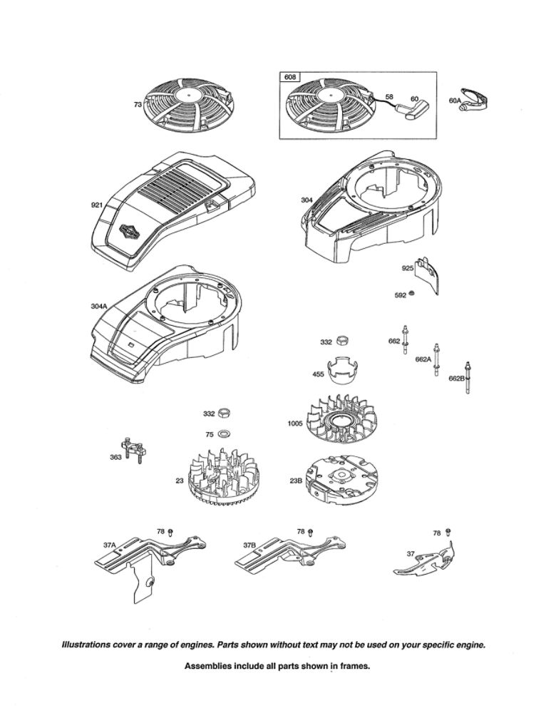 Blower Housing/Flywheel Diagram and Parts List for 121S00 0005-2415 Briggs and Stratton Engine